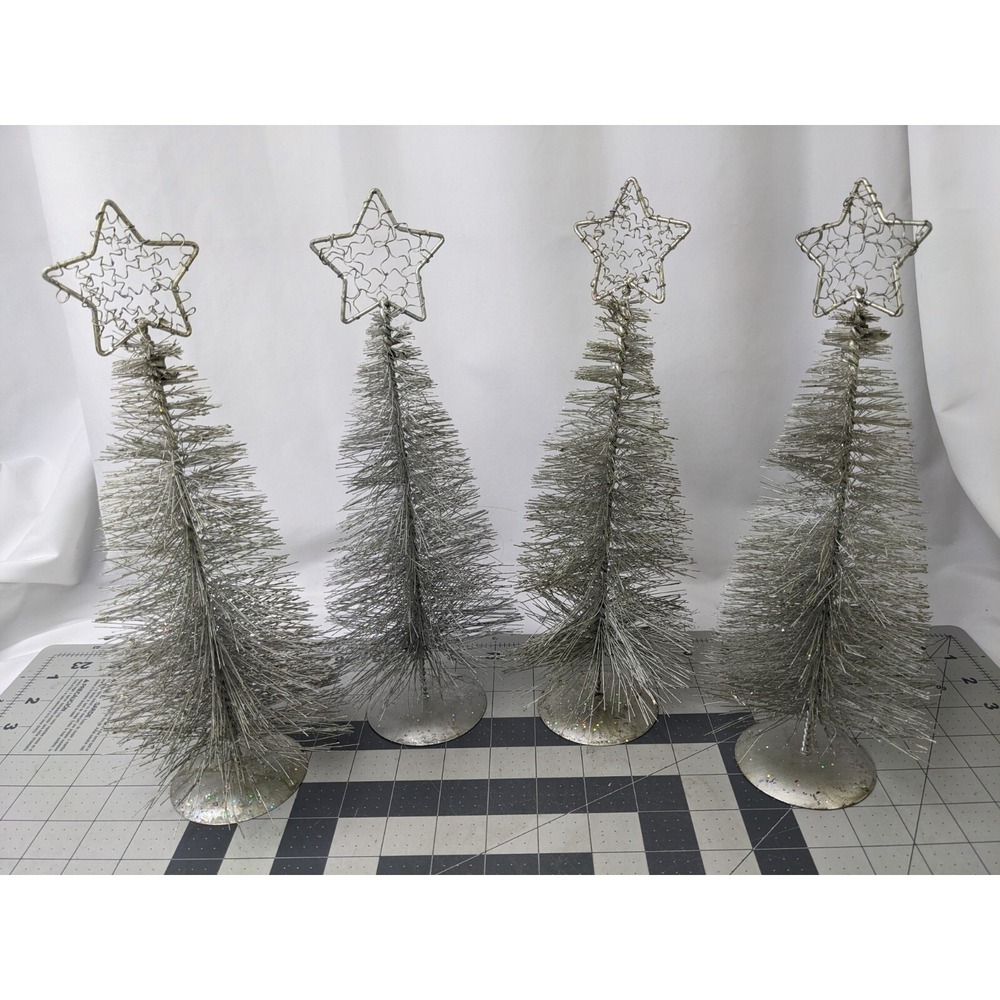 Silver Christmas Tree Bottle Brush Bristle‎ Star Topper Lot of 4 12 Inch